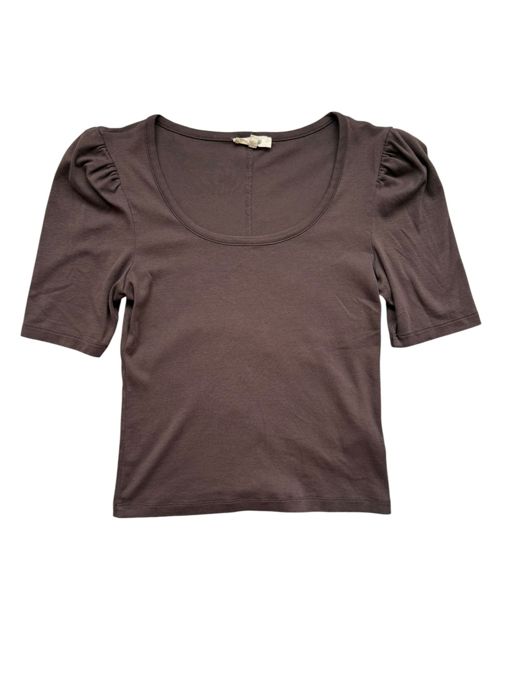 Madewell 100% Supima Cotton Scoop Neck Puff Sleeve Top in Brown
